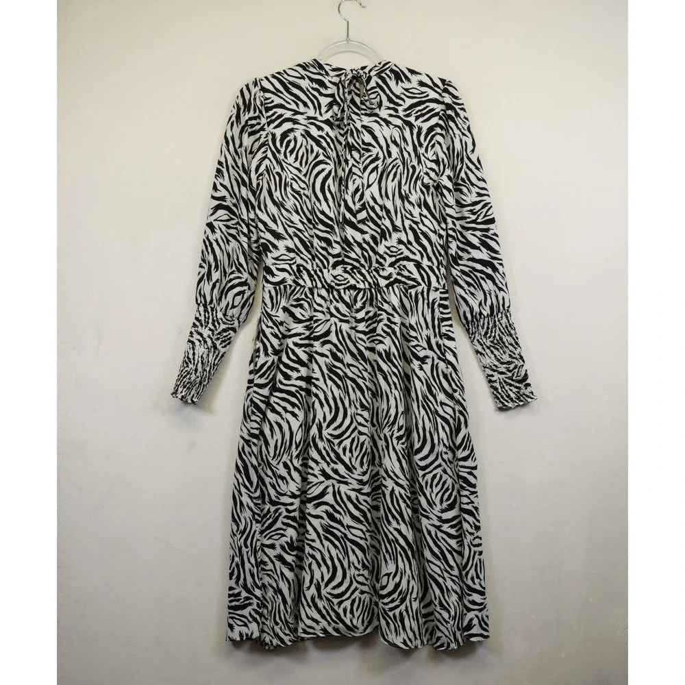 Halogen Dress Womens S Black White Animal Print Boho Chic‎ Midi Modern Workwear
